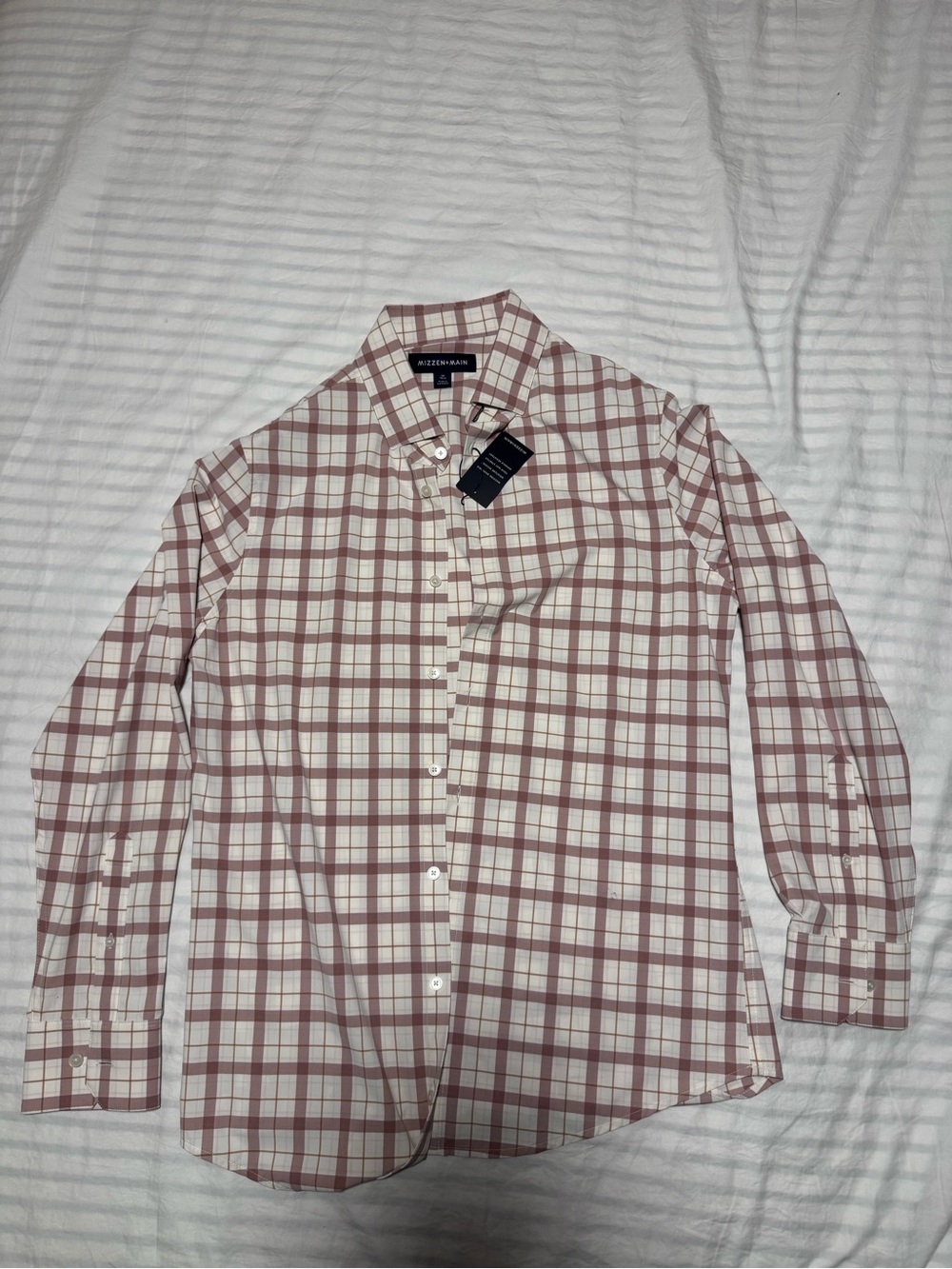 Mizzen+Main Beige and Brown Plaid Button-Down Shirt